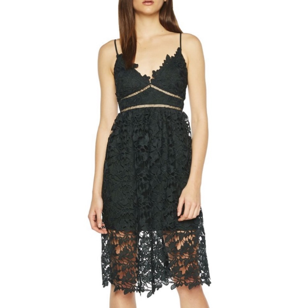 Bardot Sonya lace overlay dress in forest size L